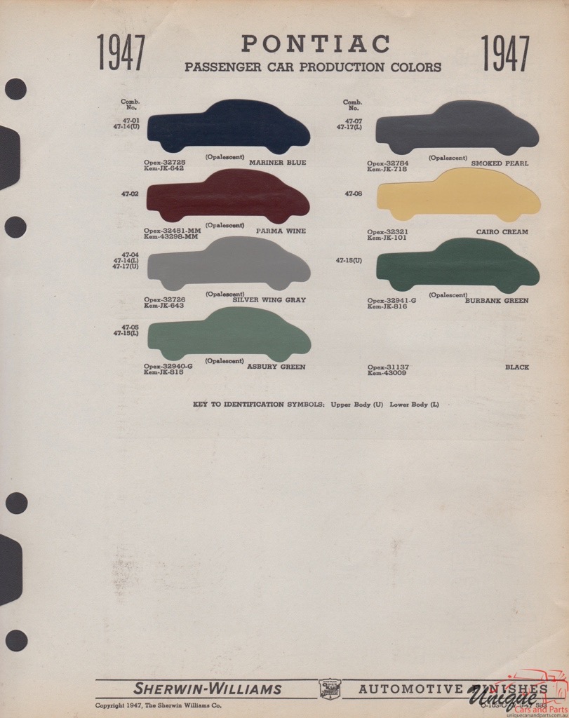 1947 Pontiac Paint Charts Williams 1